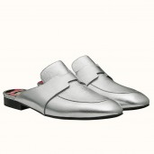 Replica Hermes Catena Mules In Silver Metallic Calfskin HD426ls37