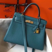 Replica Hermes Kelly 32cm Bag In Blue Jean Clemence Leather GHW HD960UD97