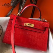 Replica Hermes Kelly Mini II Handmade Bag In Red Crocodile Embossed Leather HD1064BJ25