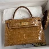 Replica Hermes Kelly Mini II Sellier Handmade Bag In Ficelle Shiny Alligator Leather HD1114fp99