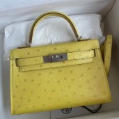 Replica Hermes Kelly Mini II Sellier Handmade Bag In Lime Ostrich Leather HD1123Kg43