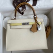 Replica Hermes Kelly Sellier 25 Tricolor Bag in Craie/Sesame/Yellow Epsom Calfskin HD1322Fi42