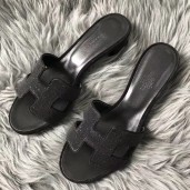 Replica Hermes Oasis Sandals In Black Suede with Rhinestone HD1621cK54