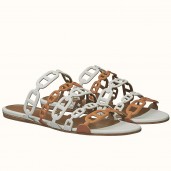 Replica Hermes Thalassa Sandals In Brown/White Lambskin HD2006it96