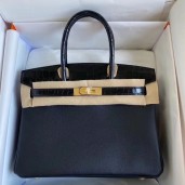 Replica Hermes Touch Birkin 30 Bag In Black Shiny Niloticus Crocodile Skin HD291Xe44