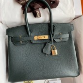 Replica Top Hermes Birkin 30 Retourne Handmade Bag In Vert Cypres Chevre Mysore Leather HD199Il23