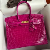 Replica Top Hermes Birkin 35 Handmade Bag In Rose Scheherazade Crocodile Niloticus Shiny Skin HD231di41