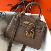 Replica Top Hermes Kelly 20cm Bag In Taupe Clemence Leather GHW HD881Il23