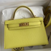 Replica Top Hermes Kelly Mini II Sellier Handmade Bag In Lime Epsom Calfskin HD1122of41