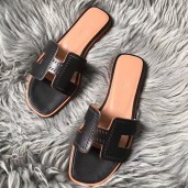 Top Hermes Oran Perforated Sandals In Black Swift Leather HD1651tM58