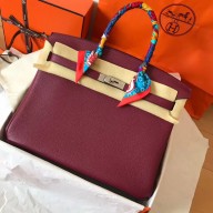 Copy Hermes Birkin 35 Handmade Bag In Bordeaux Clemence Leather HD379Hn31