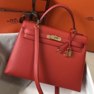 Designer Hermes Kelly 32cm Bag In Red Epsom Leather GHW HD974eL18