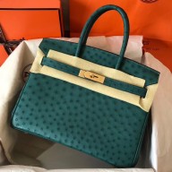 Hermes Birkin 30 Handmade Bag In Green Ostrich Skin HD691Yv36