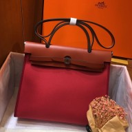 Hermes Herbag Zip 31cm Bag In Camel And Bordeaux HD751JF45