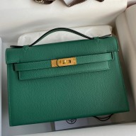 Hermes Kelly Pochette Handmade Bag In Malachite Epsom Calfskin HD1195qB82