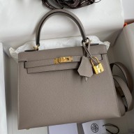 Hermes Kelly Sellier 25 Handmade Bag In Gris Asphalt Epsom Calfskin HD1300us64