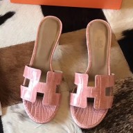 Hermes Oasis Sandals In Pink Shiny Niloticus Crocodile HD1635Gv83