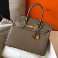 High Quality Hermes Birkin 30cm Bag In Taupe Clemence Leather GHW HD222fd87