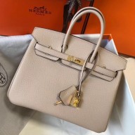 Imitation Hermes Birkin 25cm Bag In Beige Clemence Leather GHW HD120jf20