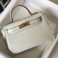 Imitation Hermes Kelly Mini II Bag In Beton Embossed Crocodile Leather HD1047Za30