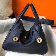 Imitation Hermes Lindy 26cm Bag In Navy Blue Clemence Leather GHW HD1422Nj42