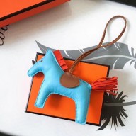 Luxury Hermes Rodeo Horse Bag Charm In Ciel/Camarel/Orange Leather HD1928Xo56