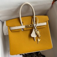 Replica Hermes HSS Birkin 25 Bicolor Bag in Jaune d'or and Craie Epsom Calfskin HD756cS18