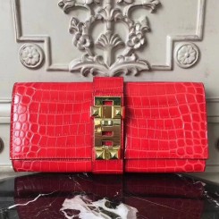 Best Hermes Medor Clutch Bag In Cherry Crocodile Leather HD1506jI34