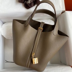 Best Hermes Picotin Lock 18 Handmade Bag in Taupe Clemence Leather HD1842HW50