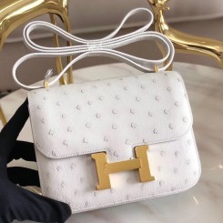 Best Replica Hermes Constance 18 Handmade Bag In White Ostrich Leather HD1556zU69