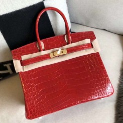 Cheap Hermes Birkin 30 Handmade Bag In Red Crocodile Niloticus Shiny HD1905ZZ98