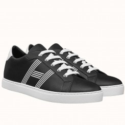 Cheap Hermes Men's Avantage Sneakers In Black Calfskin HD1518Kn56
