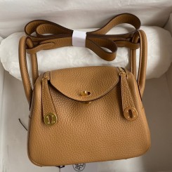 Cheap Hermes Mini Lindy Handmade Bag In Biscuit Clemence Leather HD1564ZZ98
