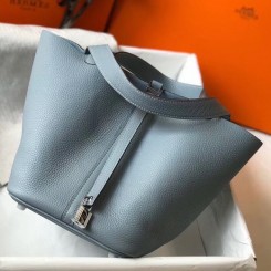 Copy Best Quality Hermes Picotin Lock 22 Bag In Blue Lin Clemence Leather HD1853BR87