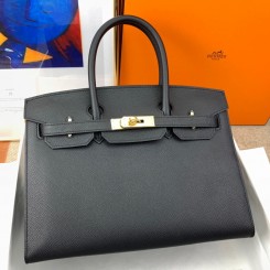 Copy Hermes Birkin 30 Sellier Handmade Bag In Black Epsom Calfskin HD201Kn92