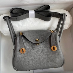 Copy Hermes Mini Lindy Handmade Bag In Gris Meyer Clemence Leather HD1579Sz74