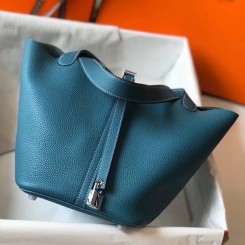 Copy Hermes Picotin Lock 22 Bag In Blue Jean Clemence Leather HD1852UG71