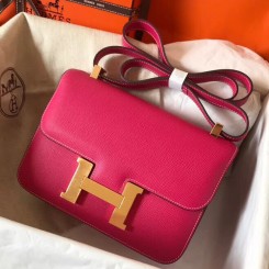 Designer Fake Hermes Constance 24 Handmade Bag In Rose Red Epsom Leather HD580MO79