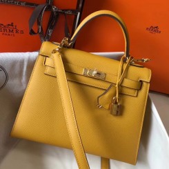 Designer Fake Hermes Kelly 25cm Sellier Bag In Yellow Epsom Leather HD921MO79