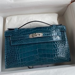 Designer Replica Hermes Kelly Pochette Handmade Bag In Colvert Shiny Alligator Leather HD1184CF36