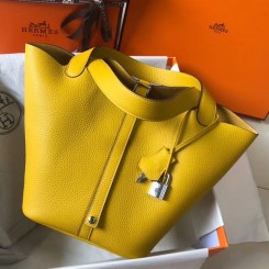 Designer Replica Hermes Picotin Lock 22 Bag In Yellow Clemence Leather HD1866CF36