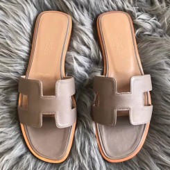 Fake Best Hermes Oran Sandals In Taupe Swift Leather HD1712Nk59