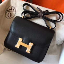 Fake Hermes Constance 18 Handmade Bag In Black Epsom Leather HD1534UI88