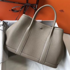 Fake Hermes Garden Party 30 Bag In Grey Taurillon Leather HD643zR45