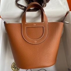 Fake Hermes In The Loop 18 Handmade Bag in Gold Clemence Leather HD777oA83