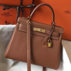 Fake Hermes Kelly 28cm Bag In Gold Clemence Leather GHW HD935Js36