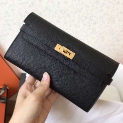 Fake Hermes Kelly Classic Long Wallet In Black Epsom Leather HD984zR45