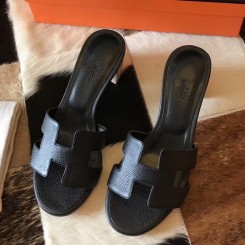 Fake Hermes Oasis Sandals In Black Epsom Leather HD1619GR32