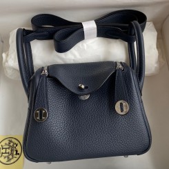 Fake High Quality Hermes Mini Lindy Handmade Bag In Blue Nuit HHL19clbnClemence Leather HD1572Kf26