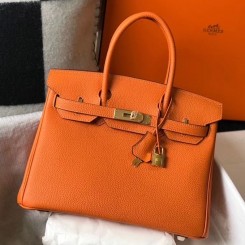 Fashion Hermes Birkin 30cm Bag In Orange Clemence Leather GHW HD217ur96